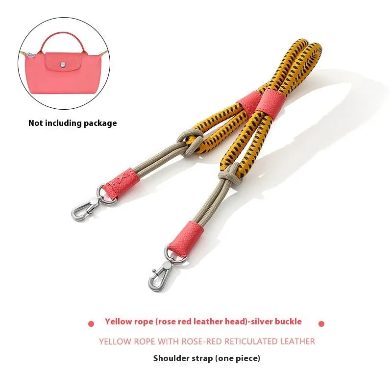 Braided nylon and cowhide bag shoulder strap with alloy buckle in gold or silver, shown in 78cm and 100cm lengths.