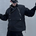 Black double zipper stand collar shell jacket in 100% polyester, men's outerwear, sizes M L XL