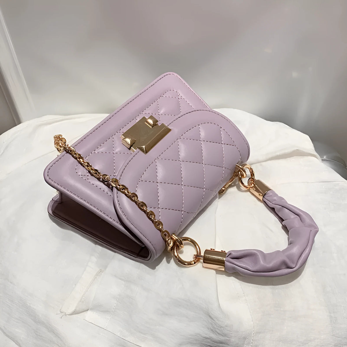 Korean version women's small square shoulder bag in purple with 112cm crossbody strap