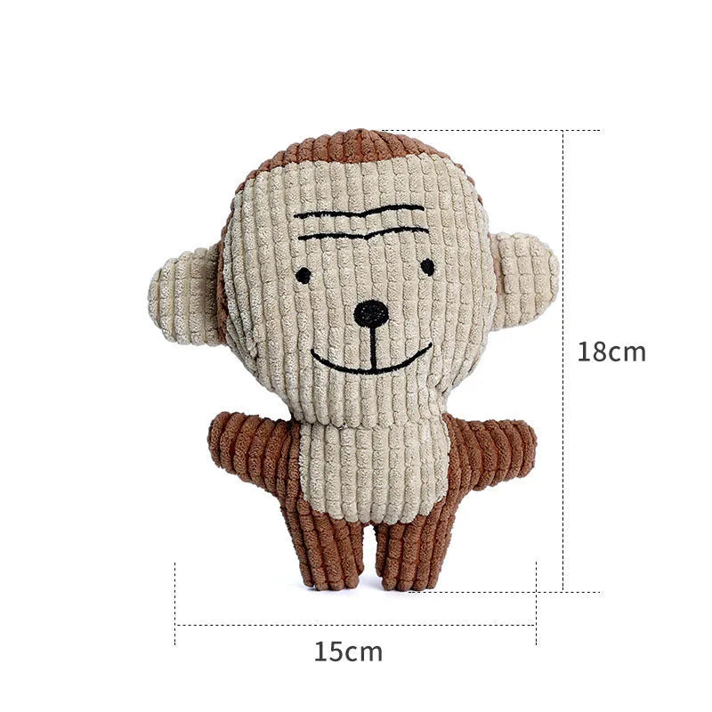 Animal shape plush squeaky dog chew toy in multiple colours for small and medium dogs