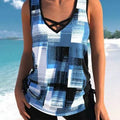 Women's split boxer swimsuit in printed design with separate top and shorts