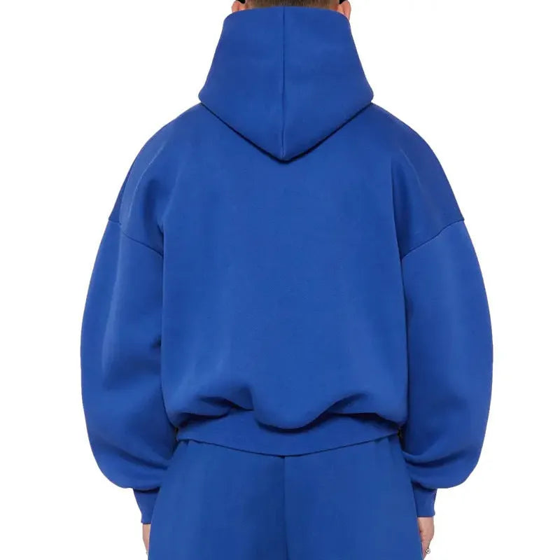 Men's grey fleece-lined cotton pullover sweatshirt with hood and wool lining