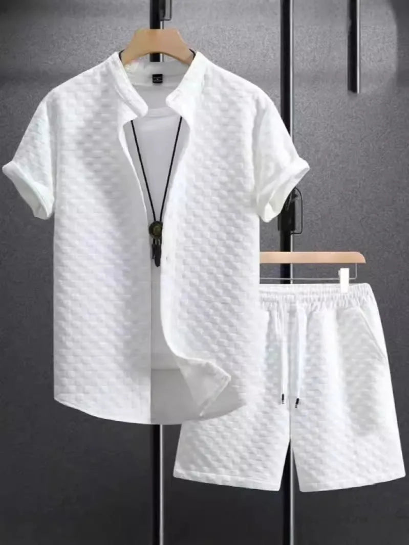 Men's short sleeve suit jacket and shorts set in neutral colour options