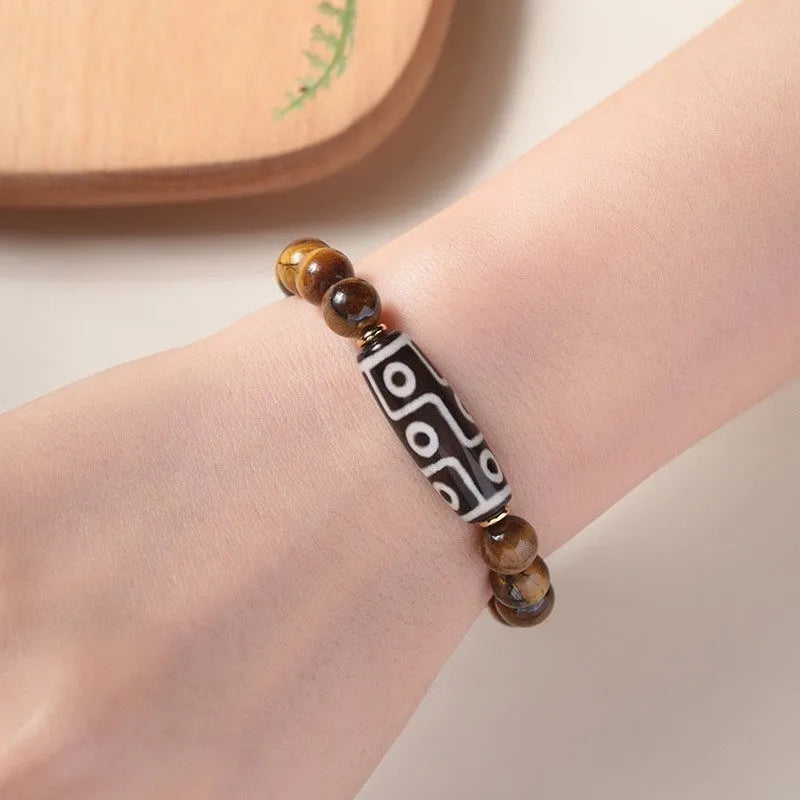 Tigereye single circle Buddha rosary bracelet in ethnic style with multiple bead size options