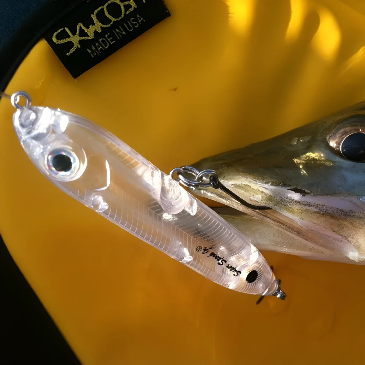 Clear plastic 9.5cm fishing bait blank body with a visible 7mm mounting hole