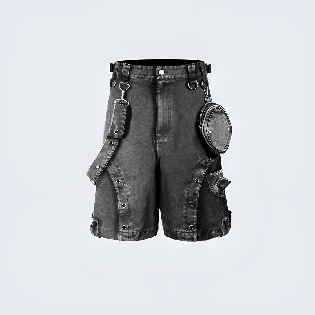 Loose high waist denim shorts in a washed picture colour, showing the retro street style and mid-length cut.