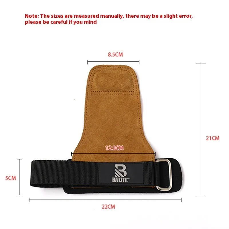 Brown leather wrist protectors for horizontal bar pull-ups and push-ups with adjustable hook-and-loop closures