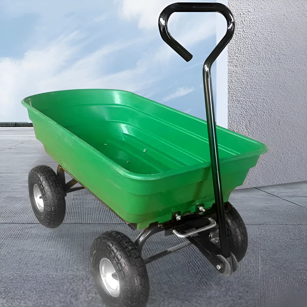 Green four-wheel plastic dump truck with a large load bed, model TC2145.