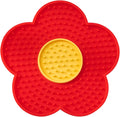 Flower-shaped silicone lick mat for dogs and cats with suction cups on the back, in assorted colours.