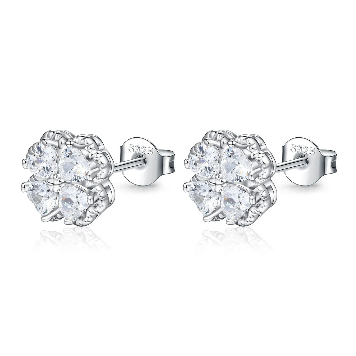 Zeng Yin heart-shaped silver earrings with zircon detail in white gold colour