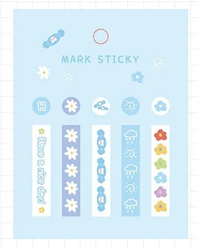 Plastic index stickers in various colours and styles for page marking in notebooks and journals