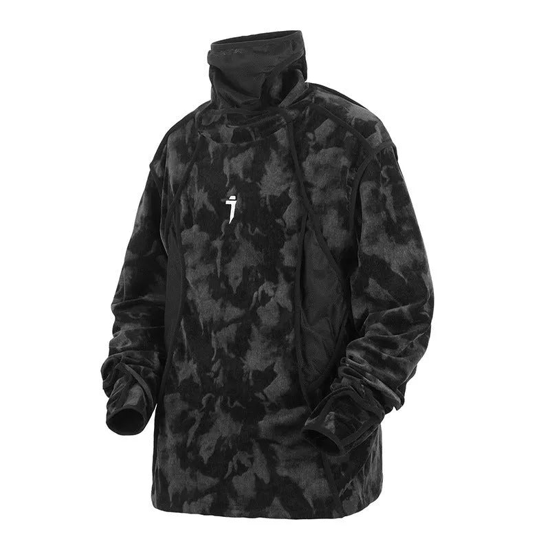 Men's tie dye printed turtleneck sweater with drop-shoulder sleeves in black colour