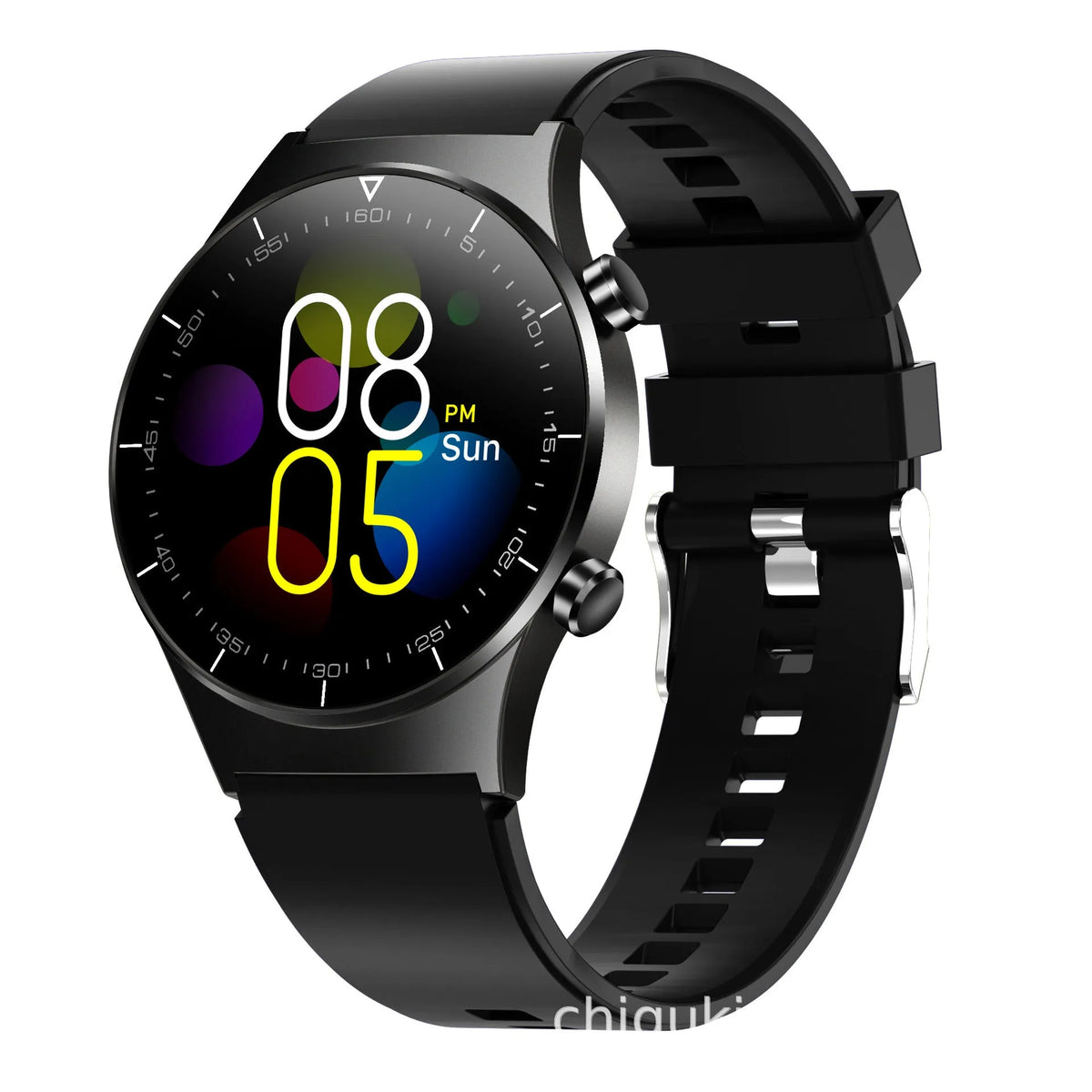 Black smart watch with 1.3 inch screen and TPU sports bracelet displaying health metrics