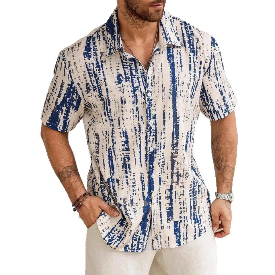 Men's anti-wrinkle summer shirt with 3D printed stripes in polyester fabric available in four colours