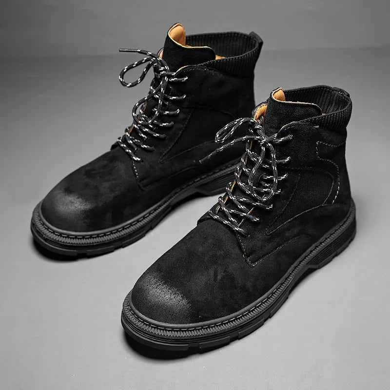 Men's vintage Martin boots in black colour with microfiber leather upper and rubber sole