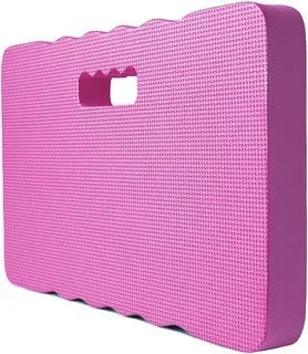 Blue EVA foam garden kneeler pad with carry handles on grass