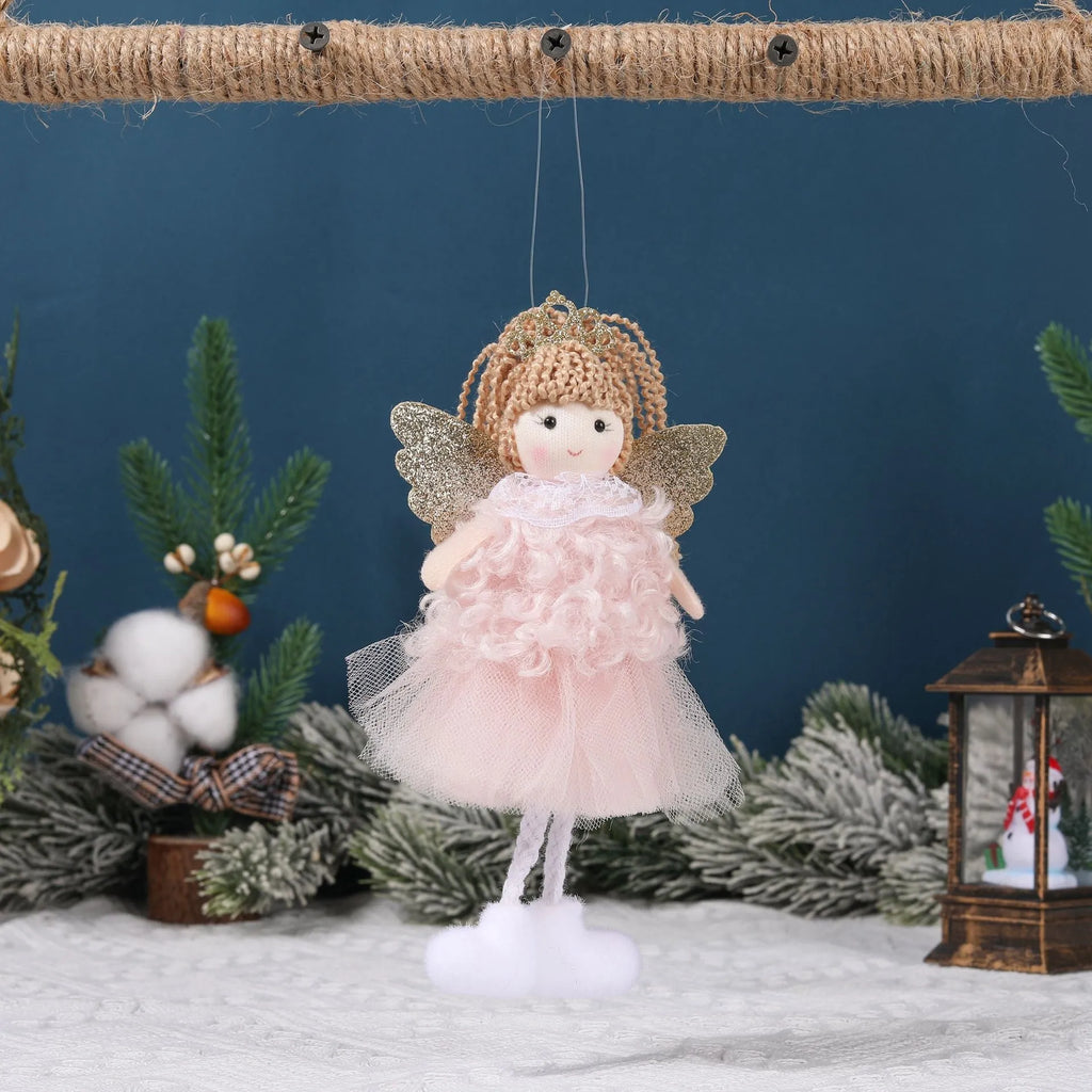 Christmas angel girl cloth pendant for high ponytail hairstyle in white, pink, or khaki