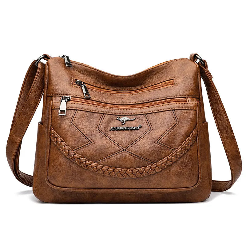 Soft PU leather women's shoulder bag in a horizontal square shape with a large capacity.