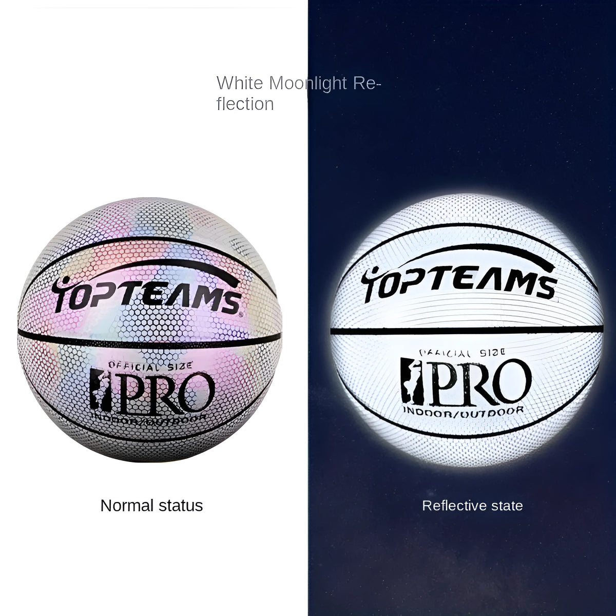Creative fluorescent basketball with holographic luminous reflective surface in Chroma colour