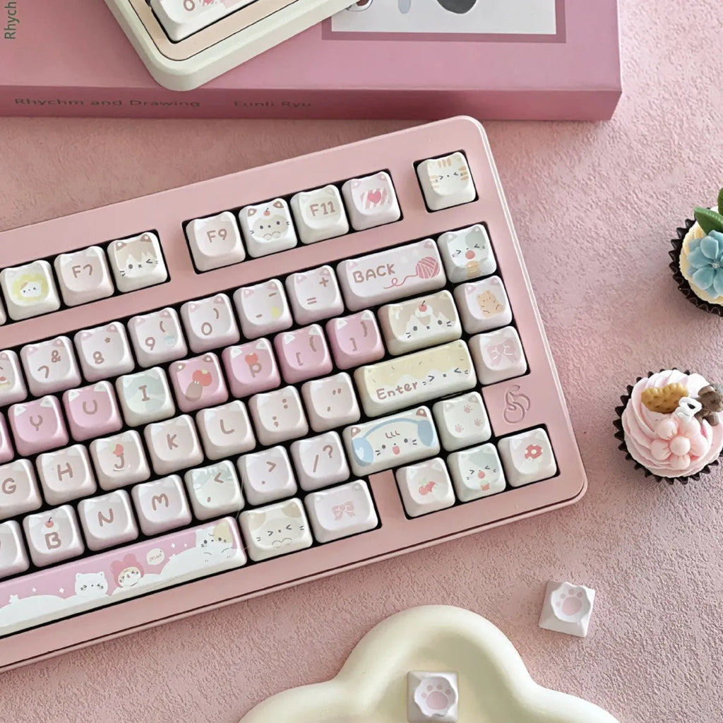 141-piece Meow Meow Team Height sublimation printed key cap set for mechanical keyboards
