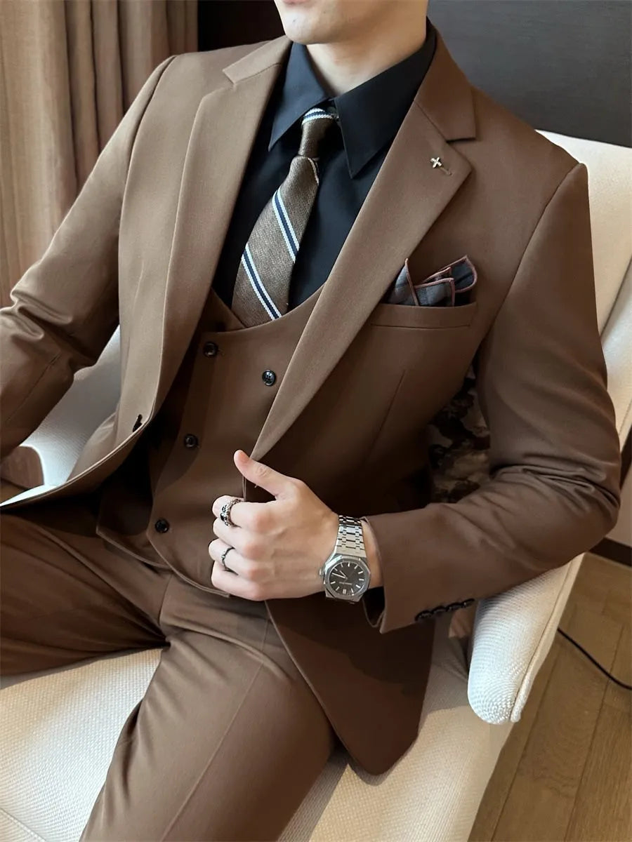Men's slim fit formal jacket in dark green, made from chemical fibre blend fabric with adhesive interlining.