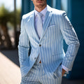 Men's blue and white button British style double-breasted suit jacket for spring and autumn wear.