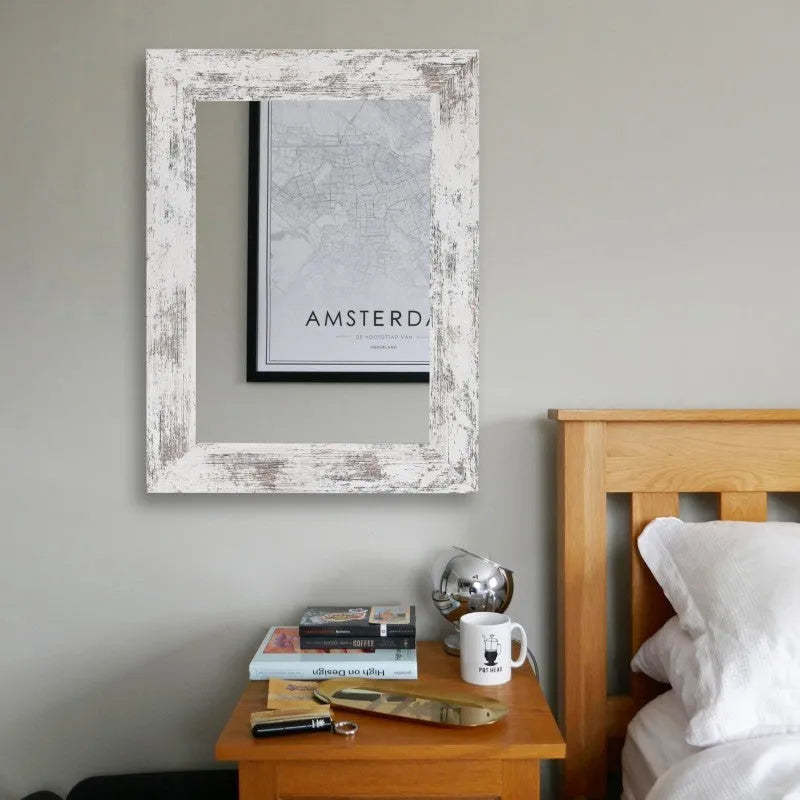 Little white wall-mounted dressing mirror with MDF frame in retro new Chinese style