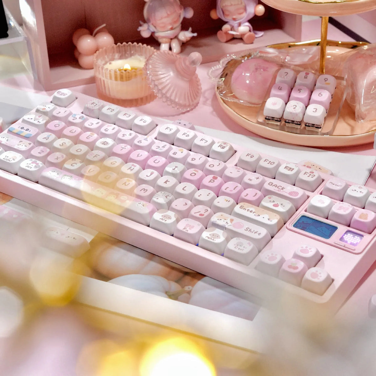 Pink cartoon design MOA height keycaps with full five-sided sublimation printing