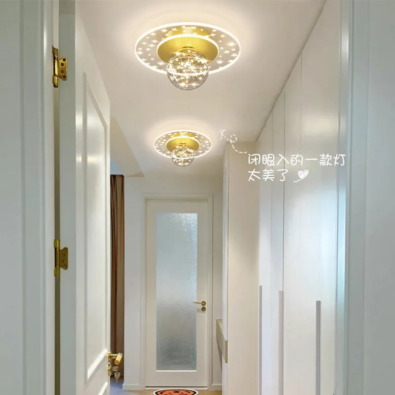 Modern ceiling lamp for corridors in black finish, showing integrated LED light source.