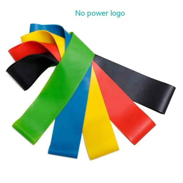 Five yoga tension straps in different colours with force markings for progressive resistance training