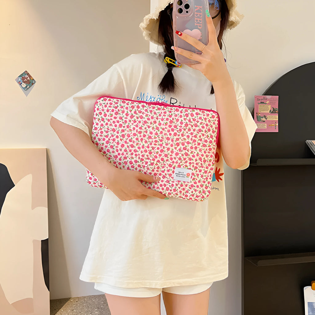 Printed flower pattern laptop bag with anti-seismic protection in cloth material
