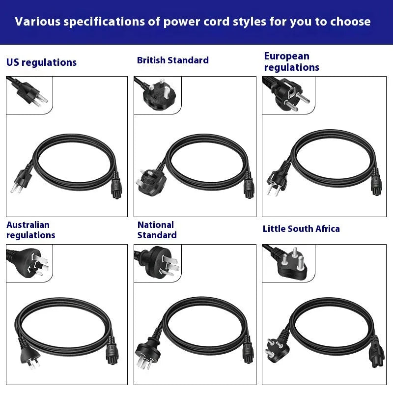 Black oval USB-C 65W laptop power adapter with international plug compatibility