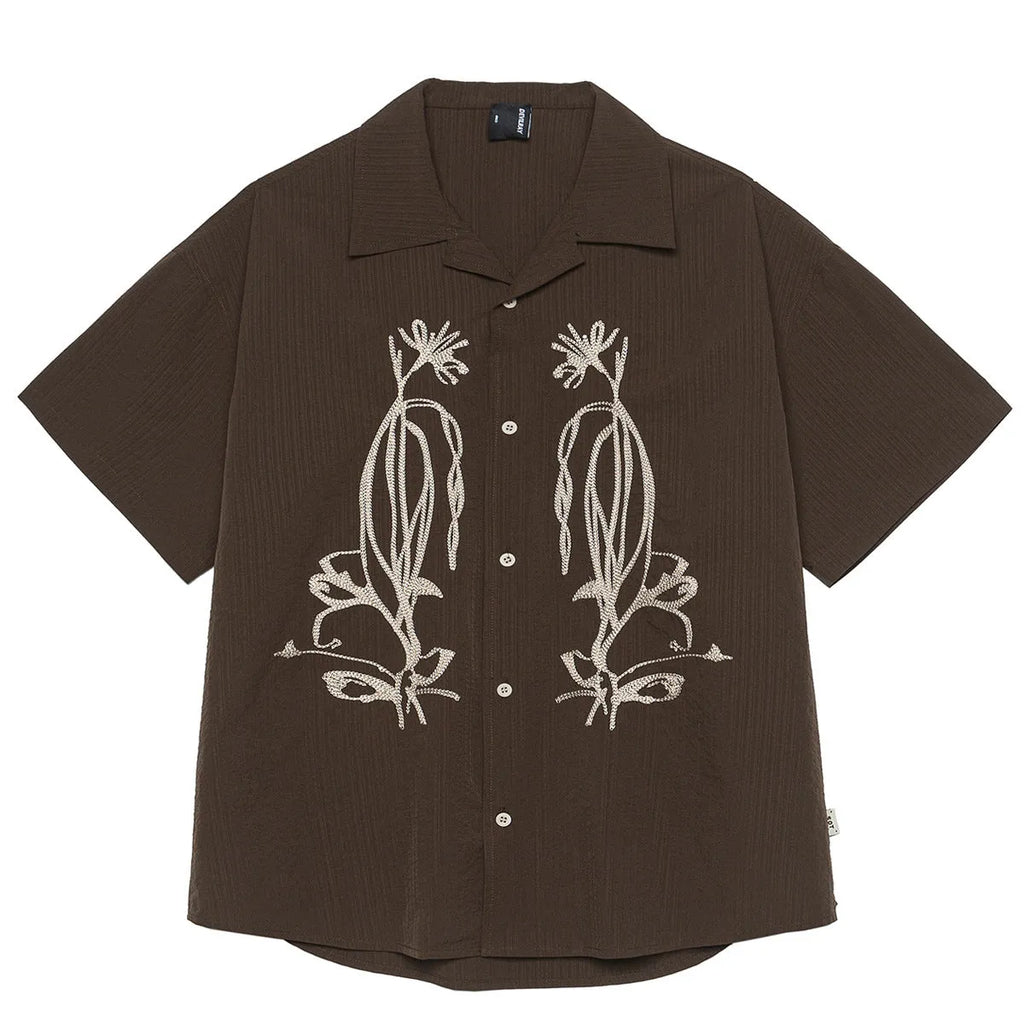 Brown striped waterproof Cuban collar short sleeve shirt for outdoor camping