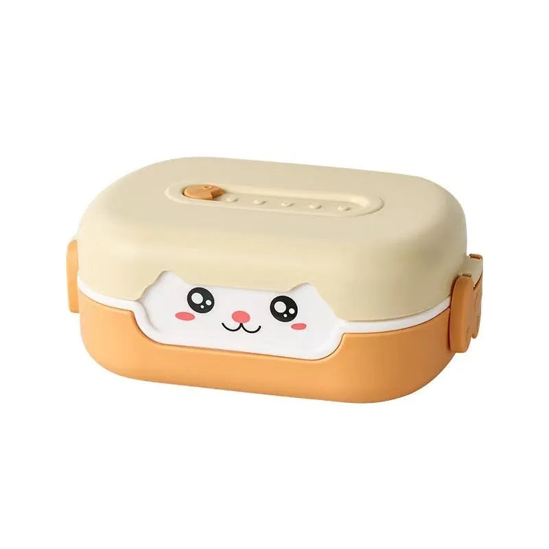 Square plastic divided lunch box in dark blue, pink and green, or orange yellow colours