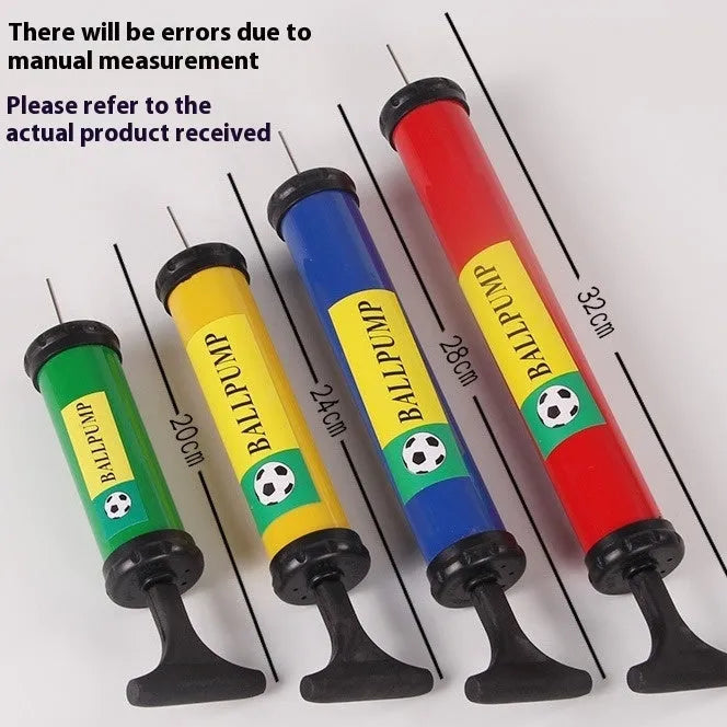 Manual plastic pump cylinder for inflating sports balls and balloons in mixed colours