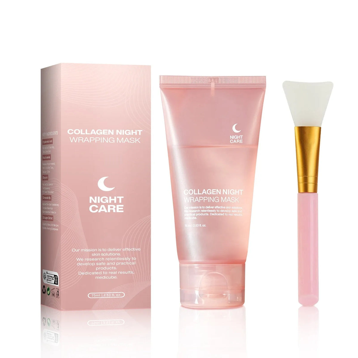 Collagen night mask bottle with application brush for even coverage on skin