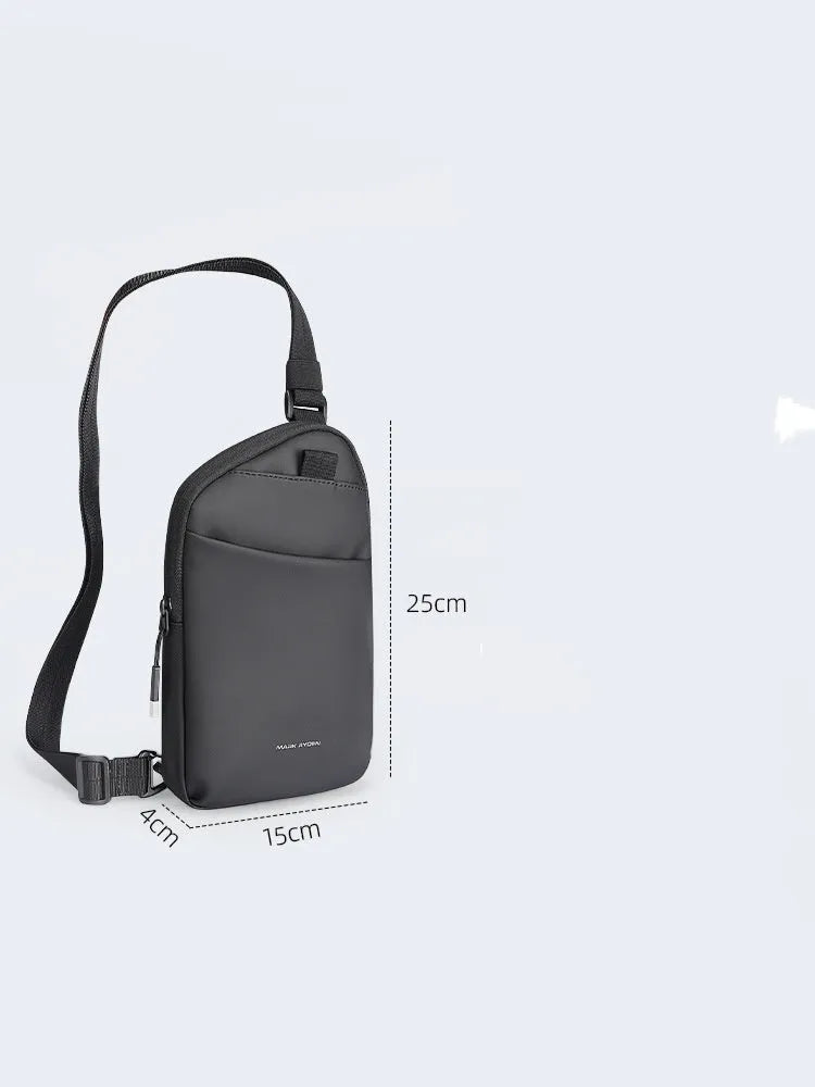 Men's elegant black lightweight crossbody bag made from Oxford cloth with visible stitching.