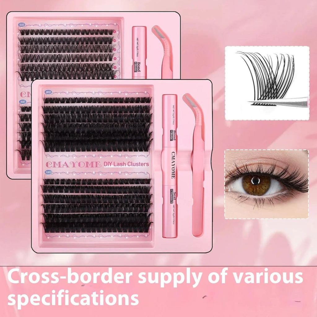 DIY single cluster false eyelashes in natural thick mixed split type with artificial fibre material