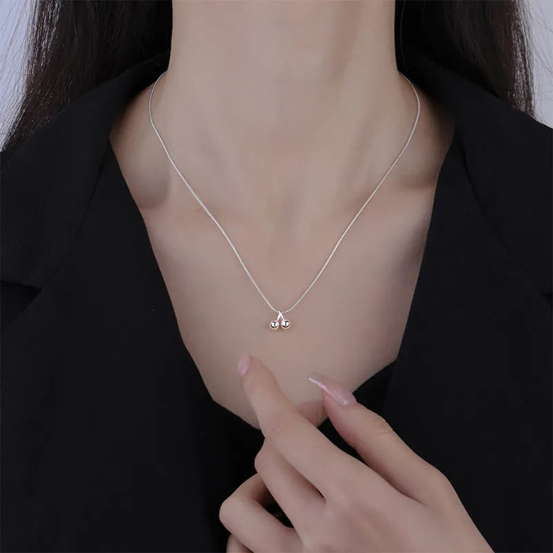 S925 sterling silver cherry necklace with adjustable snake bone chain for women