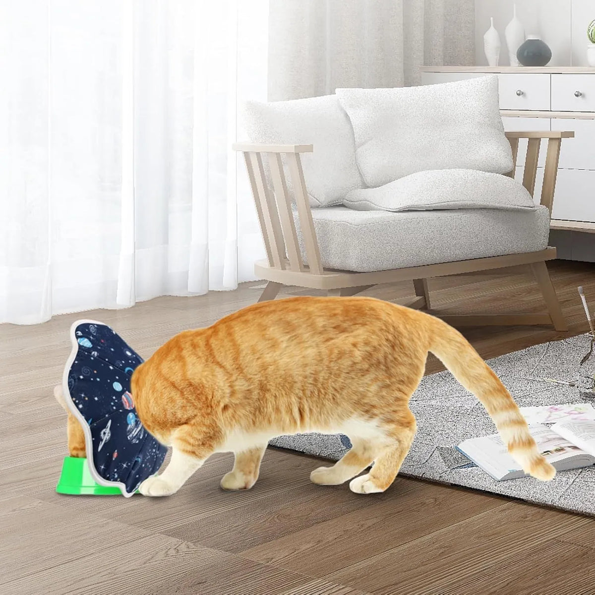 Soft adjustable fabric cat recovery collar cone in Constellation colour for post-surgery protection