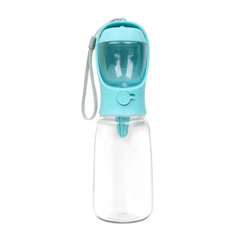 Blue portable dual-use dog water drinking cup with split grain design for outdoor walks.