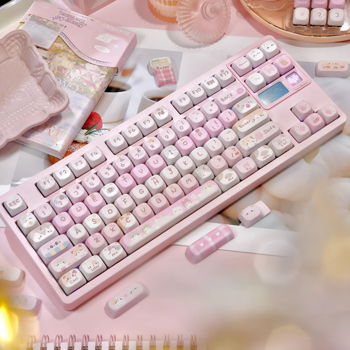 Pink cartoon design MOA height keycaps with full five-sided sublimation printing