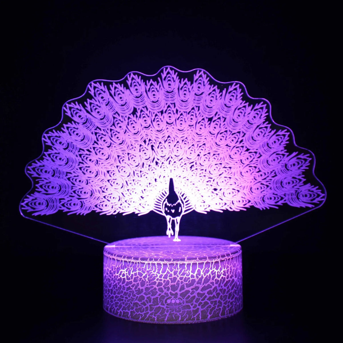 Colourful acrylic 3D USB table lamp with touch control on a small black base