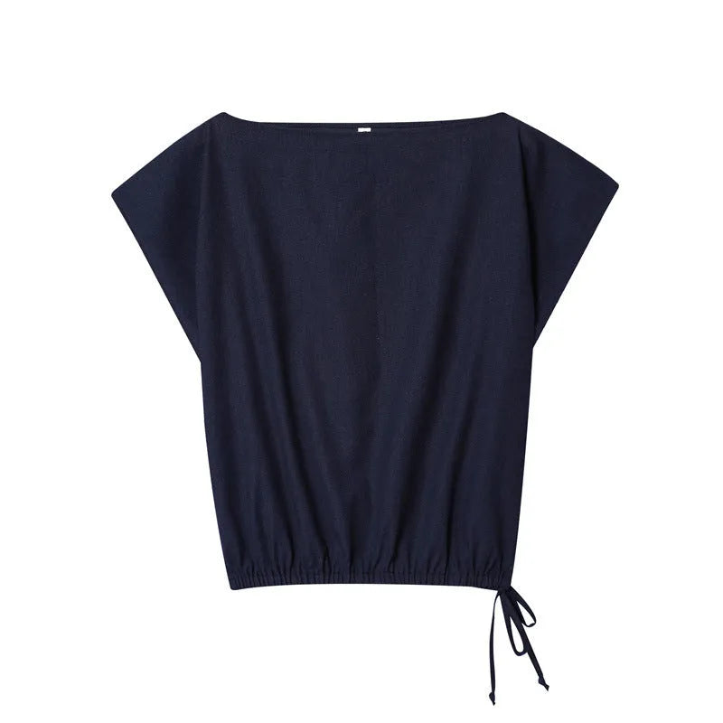 Women's linen blend suit with flounced sleeves and wide leg trousers for office wear