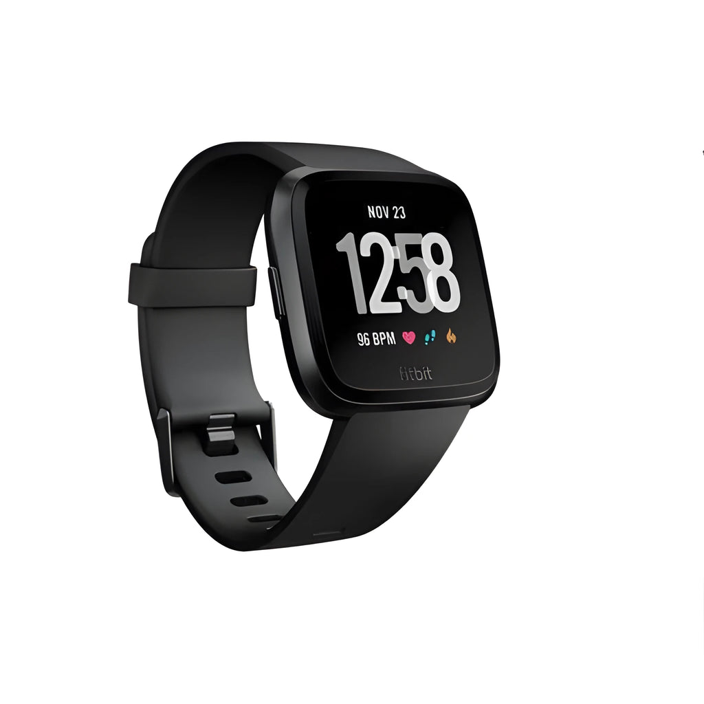 Black waterproof smart watch with heart rate monitoring on silicone wristband