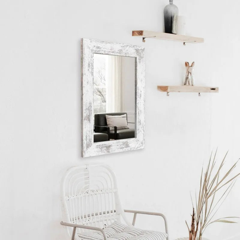 Little white wall-mounted dressing mirror with MDF frame in retro new Chinese style