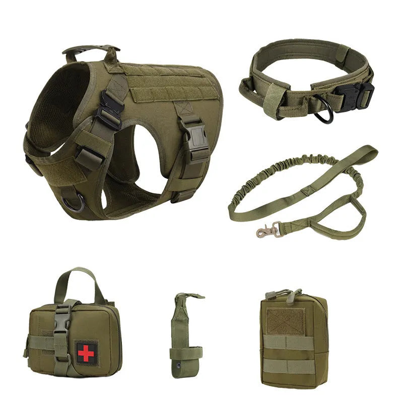 Six-piece tactical dog training vest set in polyester with harness system