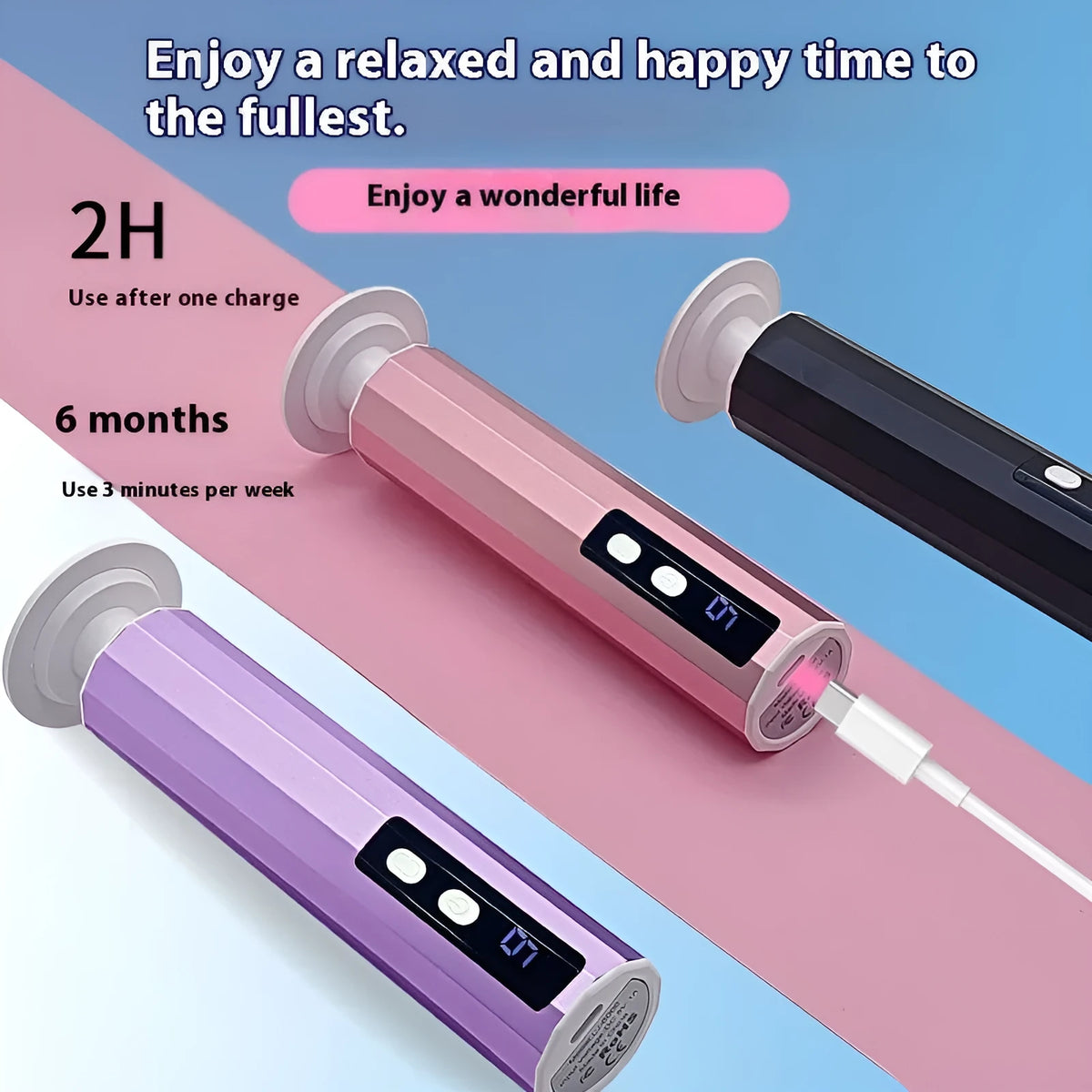 Pink USB-powered electric callus remover tool with sandpaper discs on a table.
