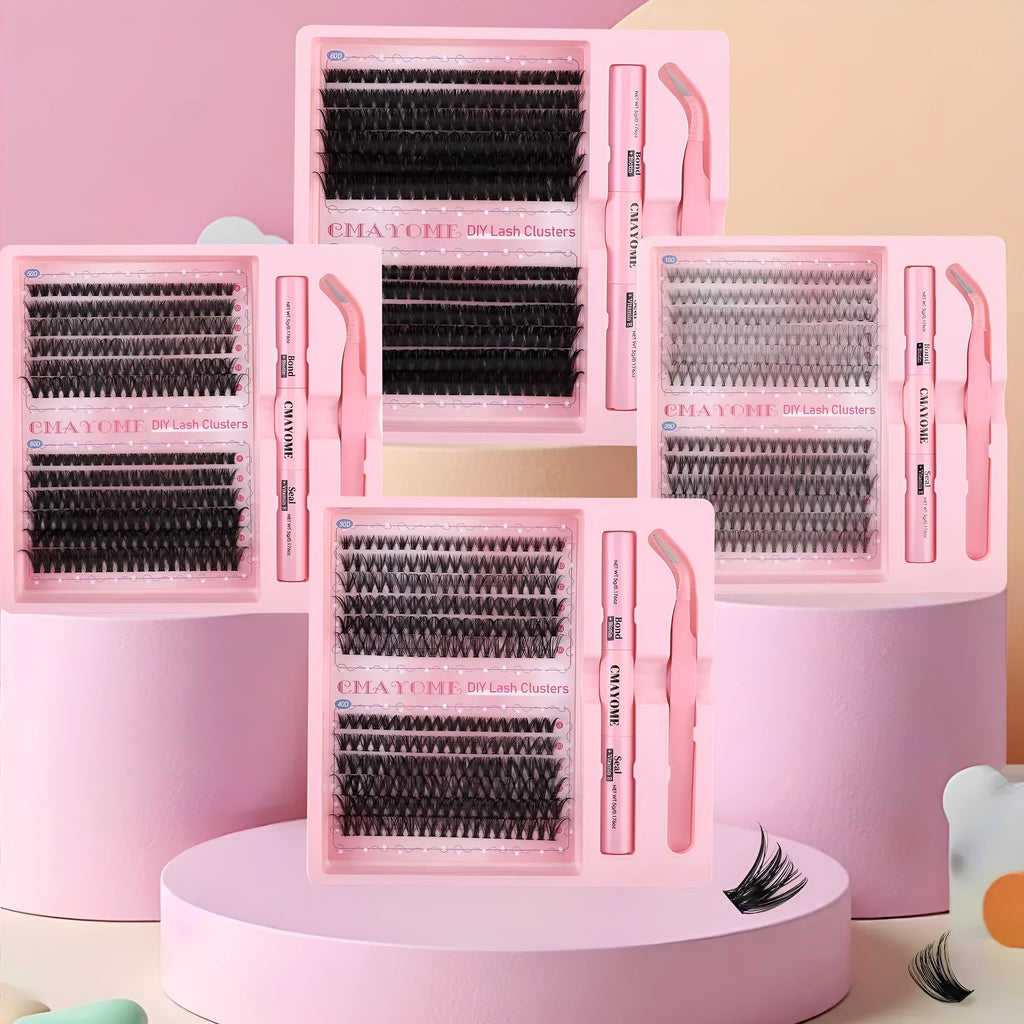 DIY single cluster false eyelashes in natural thick mixed split type with artificial fibre material