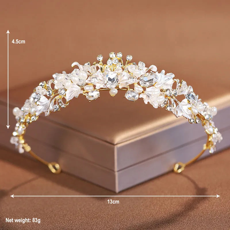 Gold or silver electroplated alloy pearl crown headdress women's hair accessory
